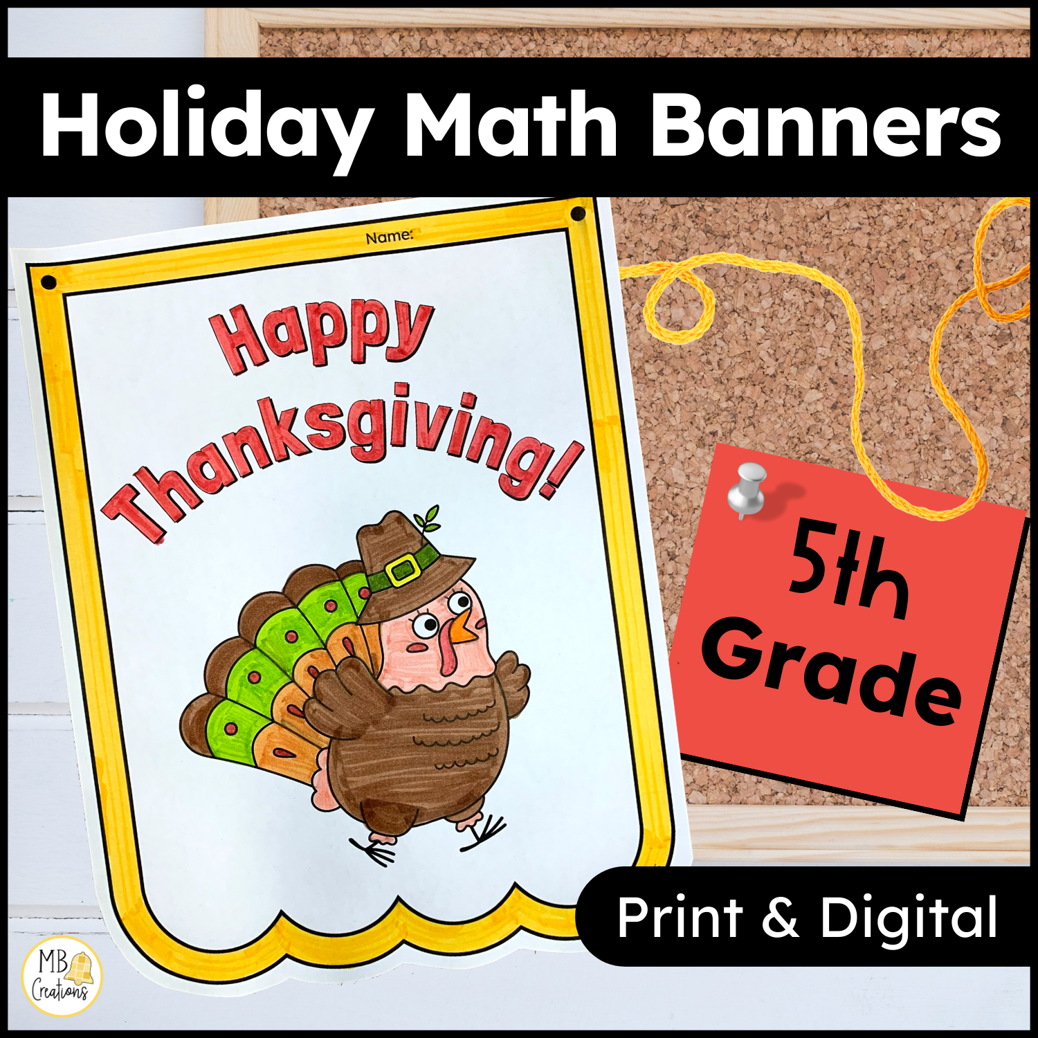 5th Grade Thanksgiving Math Activities - Thanksgiving Craft - Holiday Banners