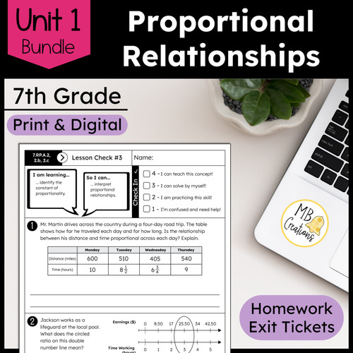 7th Grade Proportional Relationships Worksheets & Exit Tickets - iReady ...