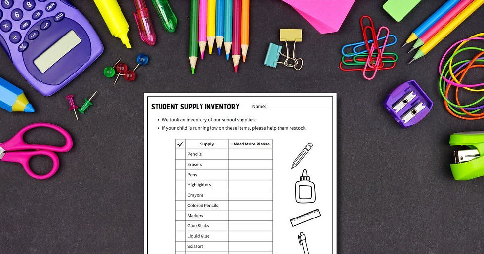 Student Supply Inventory Check List