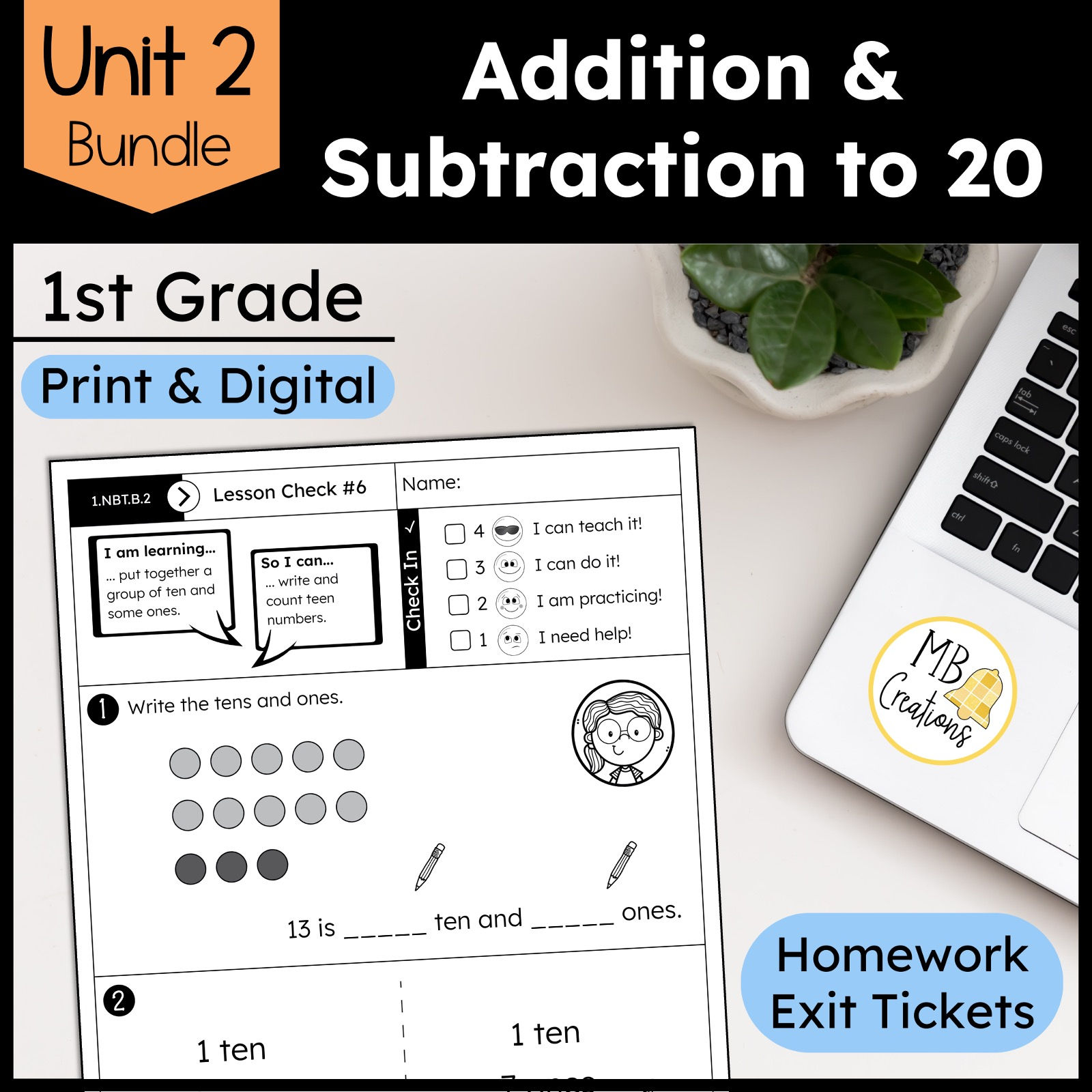 Addition and Subtraction to 20 Practice - iReady Math - 1st Grade Unit 2 Bundle