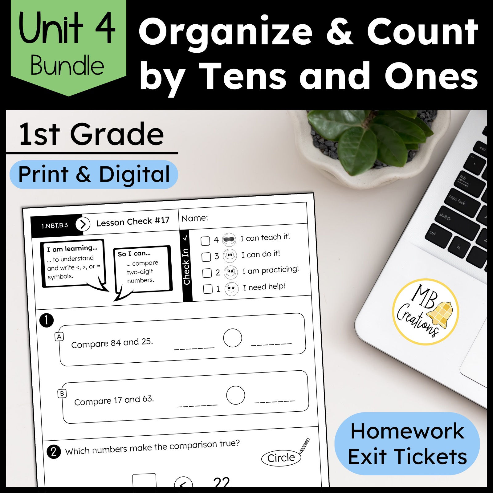 Count and Compare Tens and Ones - iReady Math Practice - 1st Grade Unit 4 Bundle
