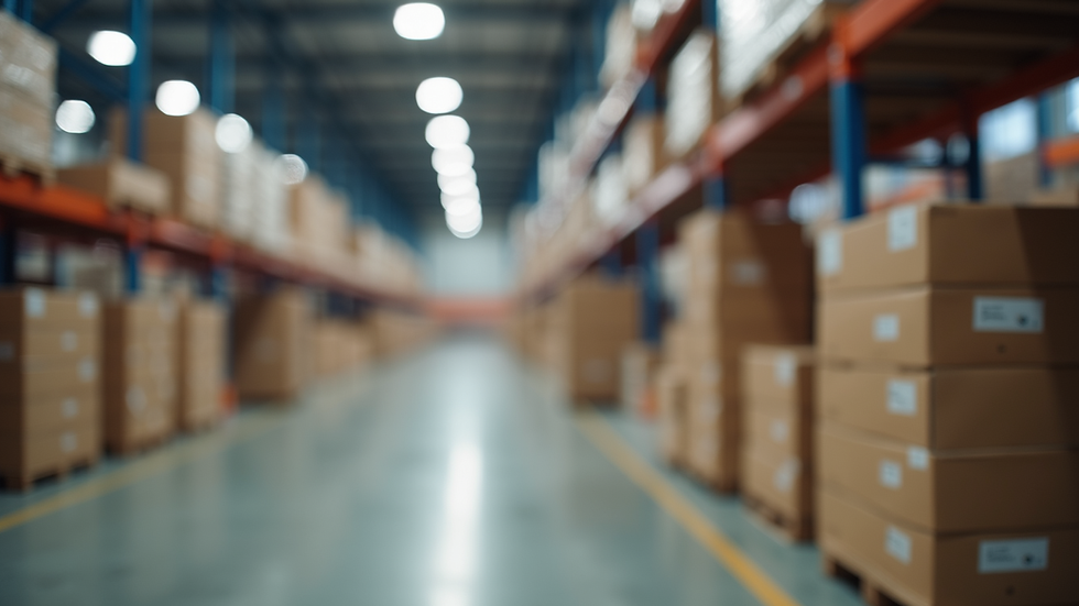 Close-up view of a logistics warehouse with packaged products ready for shipment
