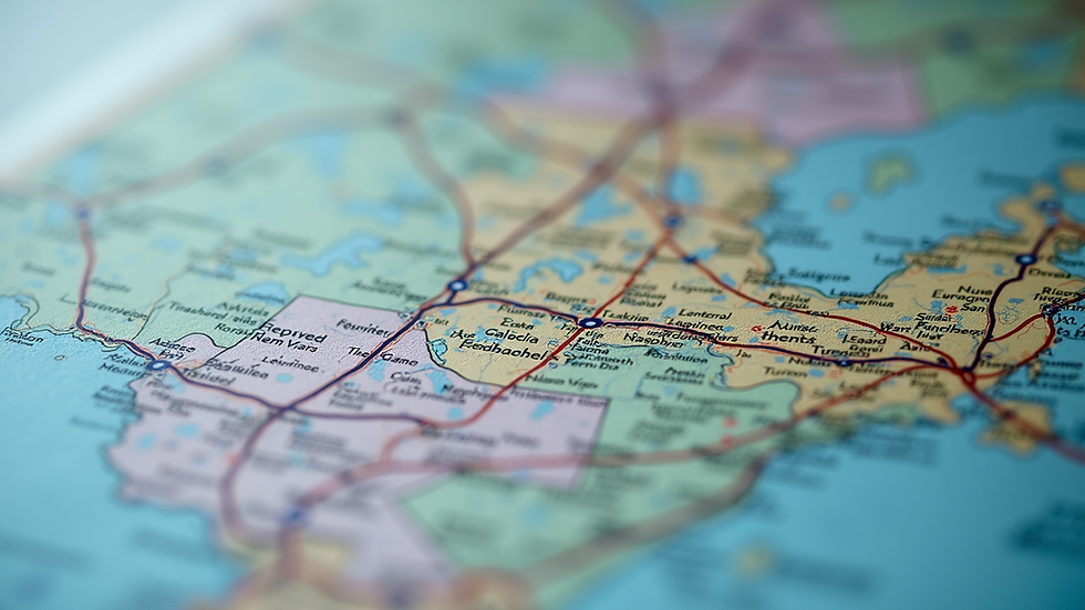 Close-up view of a zoning map with highlighted areas