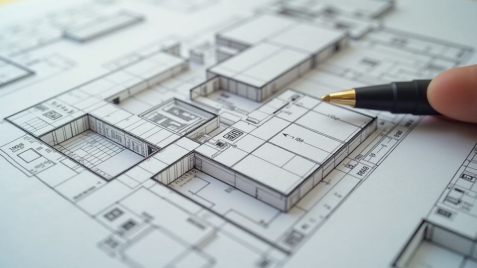 Close-up view of a sample modular design plan with detailed specifications