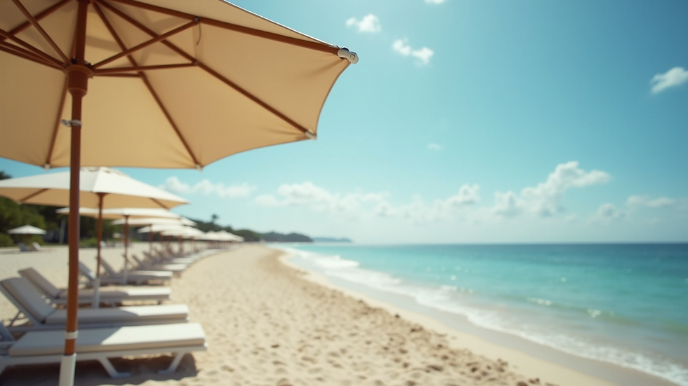 Close-up view of umbrella stability test at a beach resort