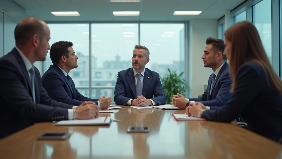 Eye-level view of an administrative meeting discussing compliance