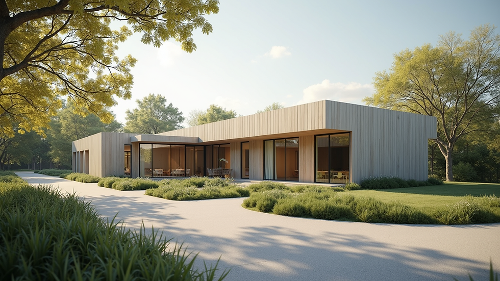 Wide angle view of a modern sustainable building