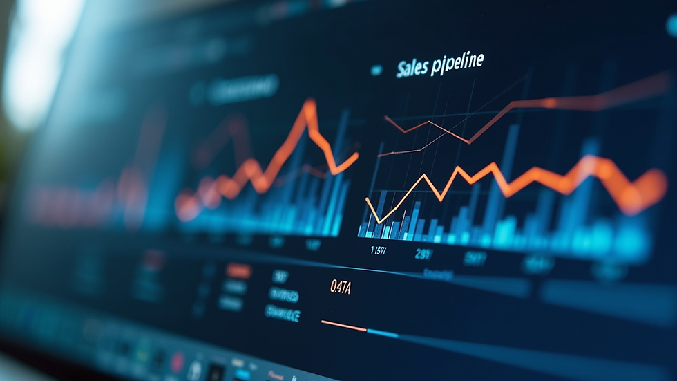 Eye-level view of a digital dashboard showing sales pipeline stages and metrics