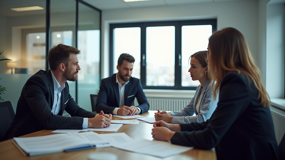 Eye-level view of a consultancy team discussing fit-out projects
