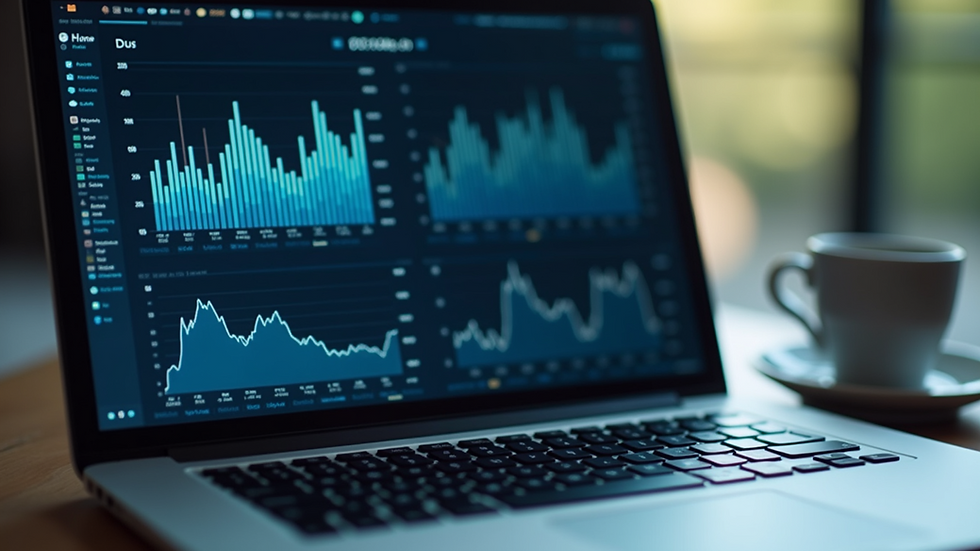 Close-up view of a laptop screen displaying graphs and data