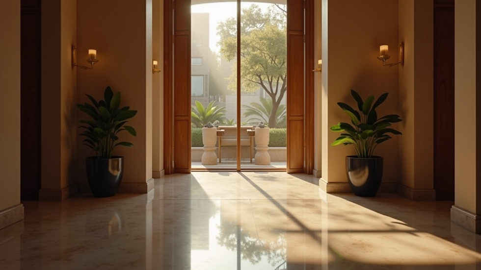 Close-up view of a luxurious hotel entrance showcasing premium amenities