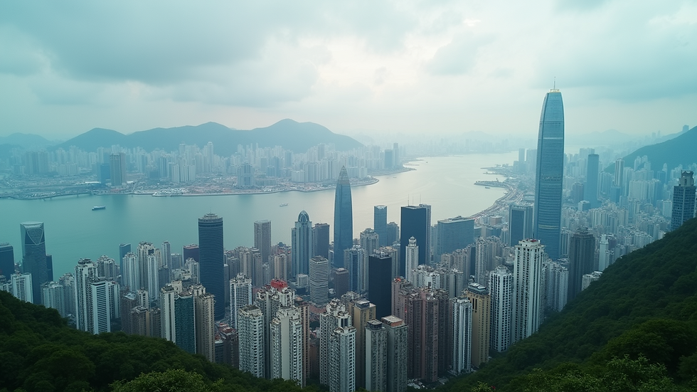 High angle view of Hong Kong city skyline