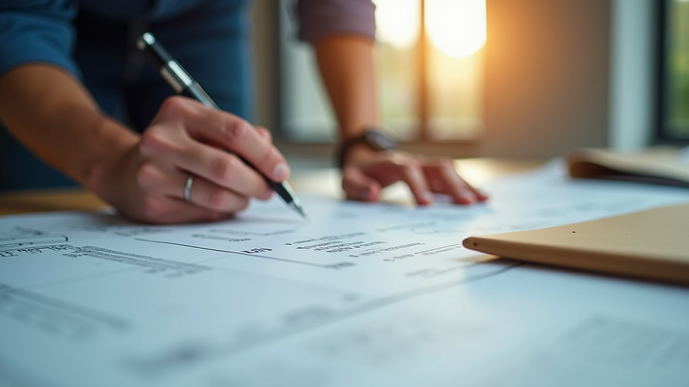 Eye-level view of an architect reviewing construction documents
