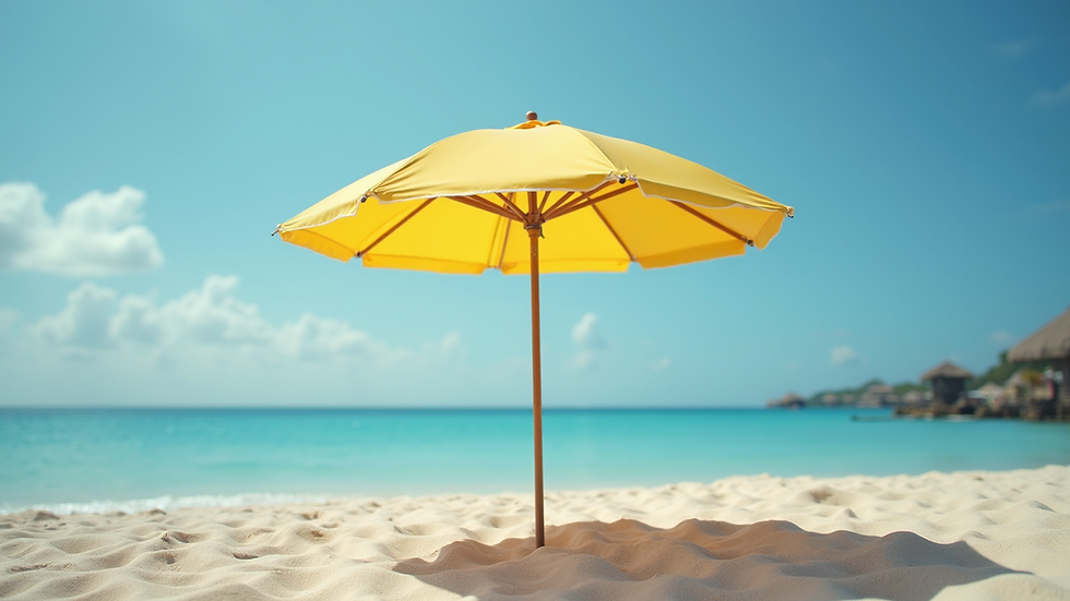 Eye-level view of a Ku-Malu umbrella model with stable base on a beach