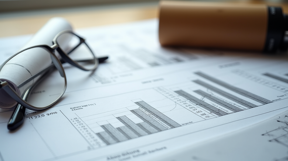 High angle view of architectural drawings and a Bill of Quantities
