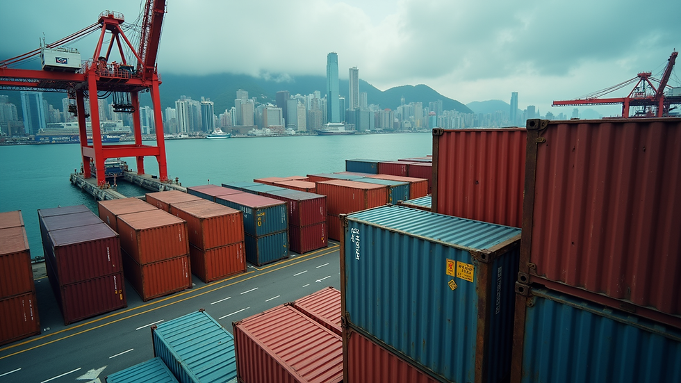 Close-up view of cargo containers being loaded at Hong Kong port