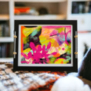 "Raspberry and Chartreuse Abstract Floral”