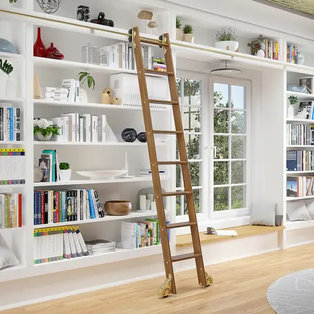 a ladder leaning against a book shelf