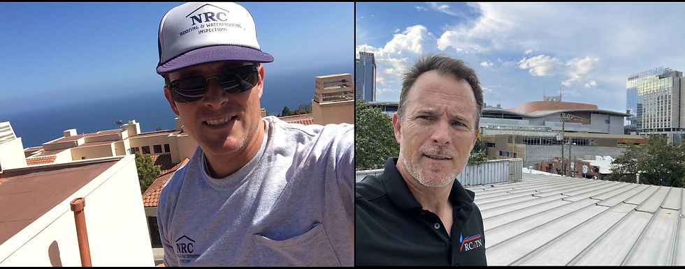 Left: John Simpson of RCofTN back in 2014 at Pepperdine University about 200 Residential Campus Roofs a similar project. Right: John Simpson 2025 President of RCofTN.com resolving a difficult leak Nashville.