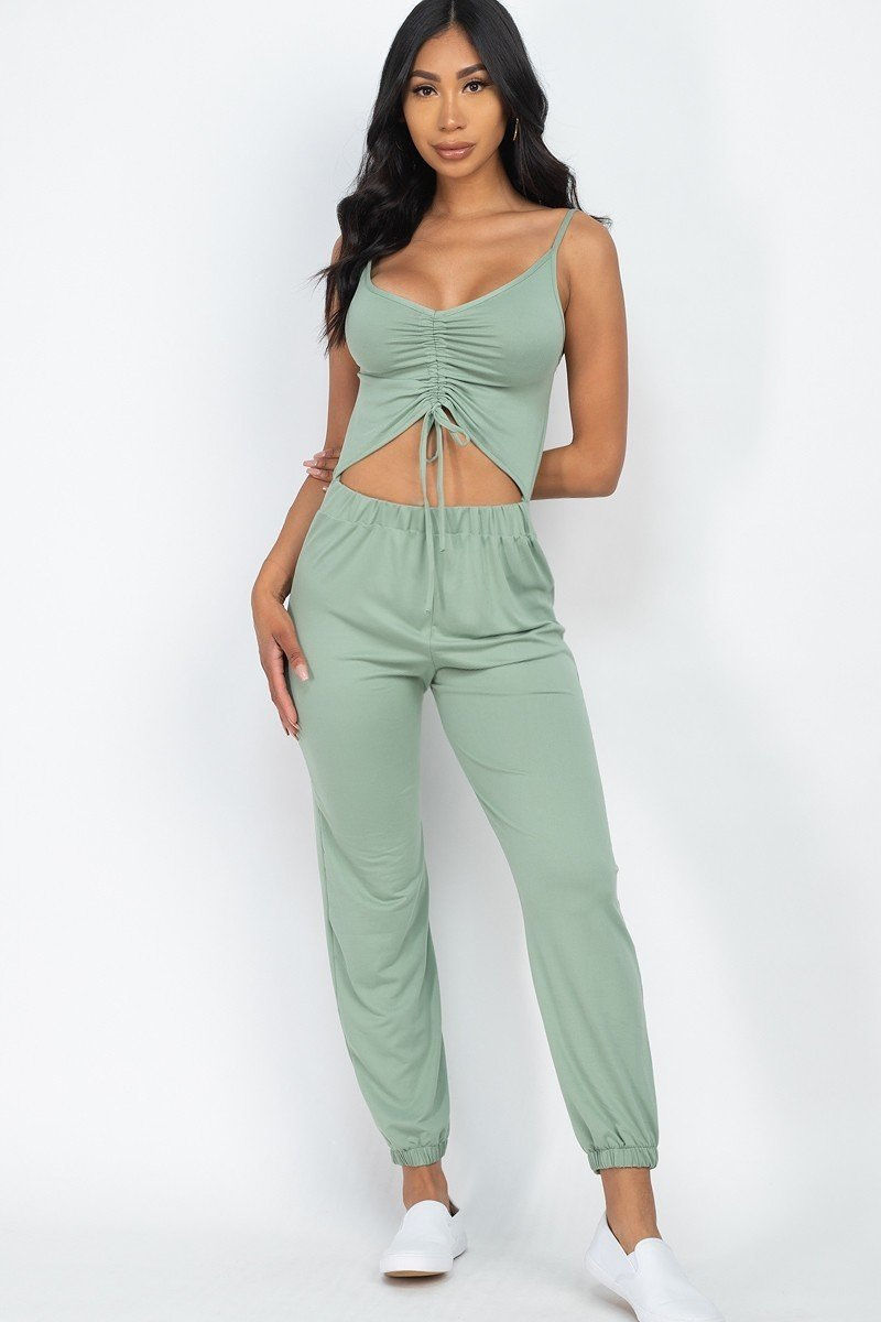 Thumbnail: Front Ruched With Adjustable String Cami Casual/summer Jumpsuit