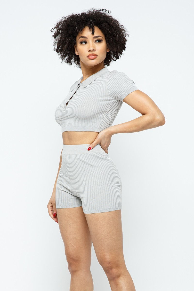 Thumbnail: Collar Crop Top + Shorts Set