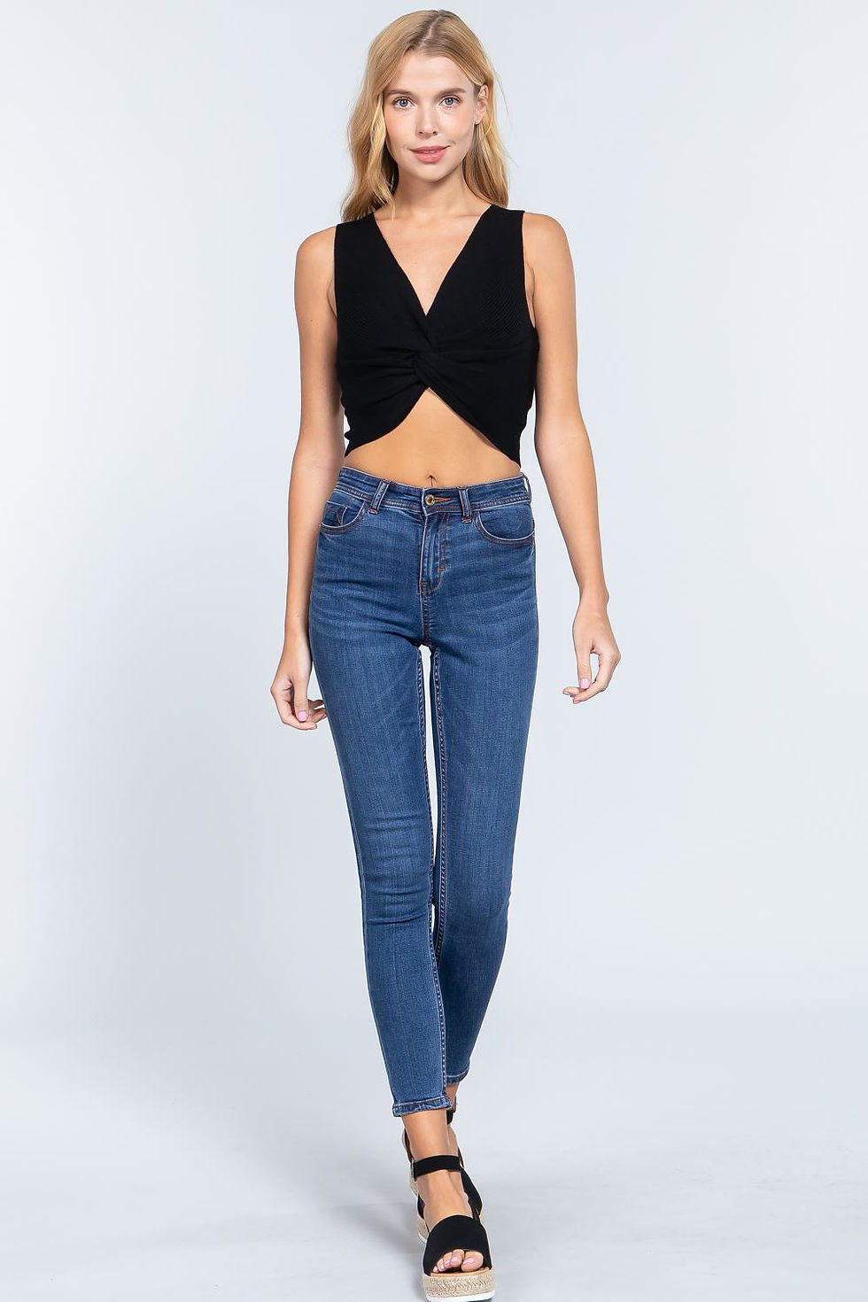 Thumbnail: Sleeveless V-neck Twist Knot Knit Top