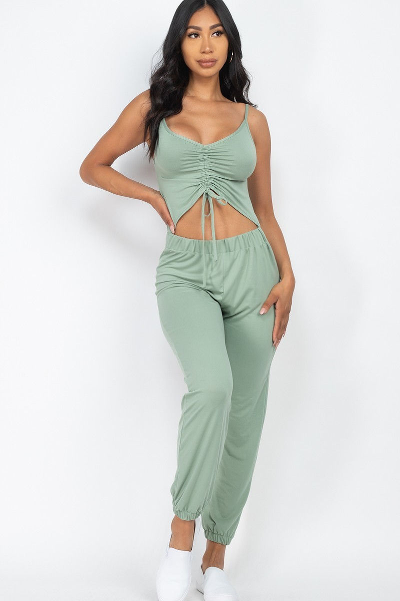 Thumbnail: Front Ruched With Adjustable String Cami Casual/summer Jumpsuit