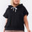 Thumbnail: Black Short Wing Sleeve Relaxed Fit White Draw String Tie Hood Detail Top