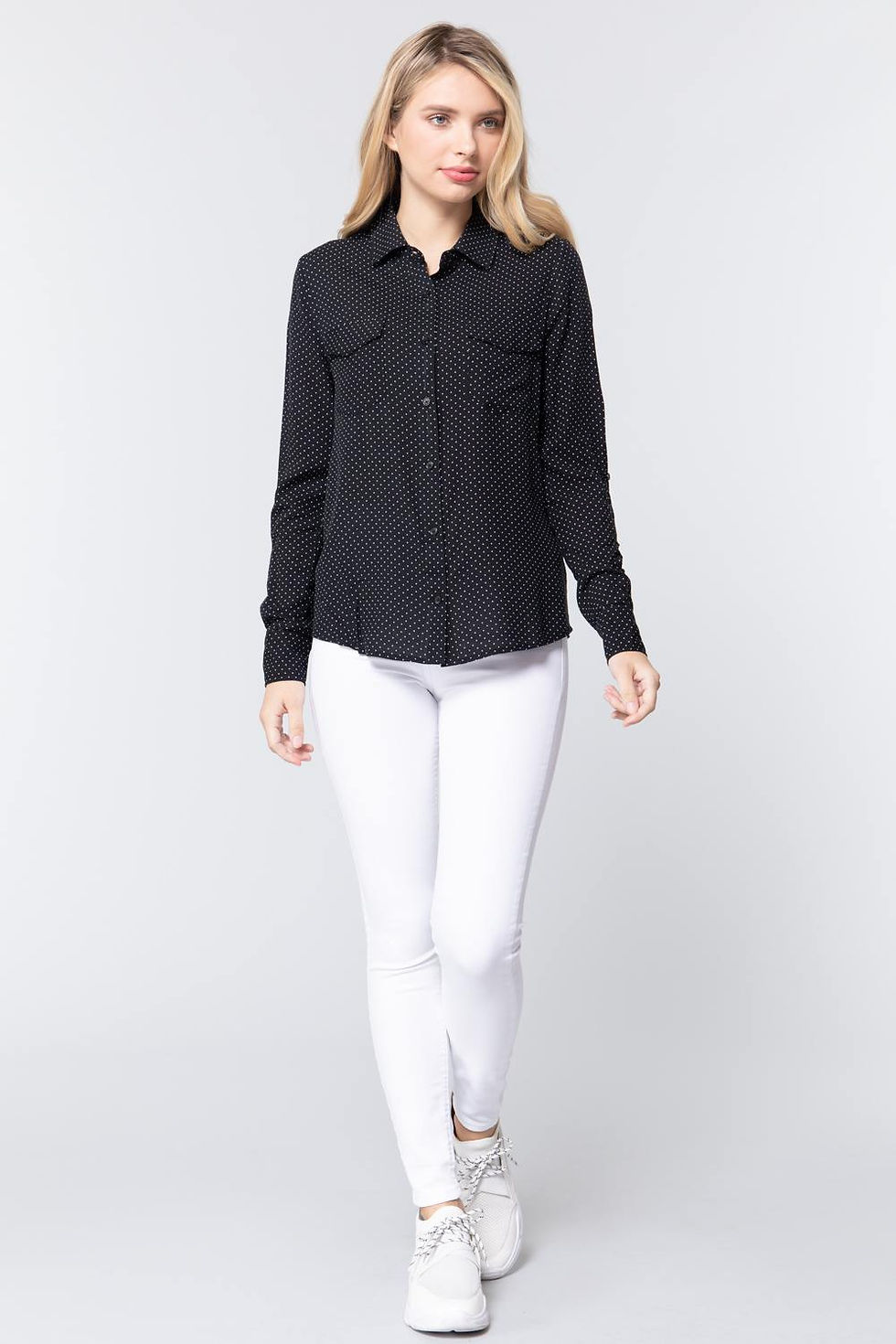 Thumbnail: 3/4 Roll Up Slv Dot Print Shirt
