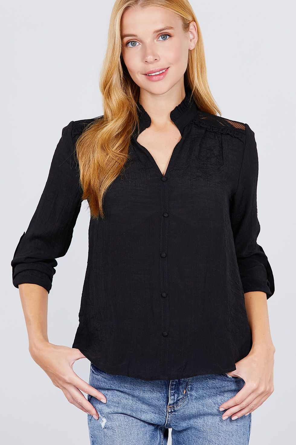 Thumbnail: V-neck Button Down Woven Top