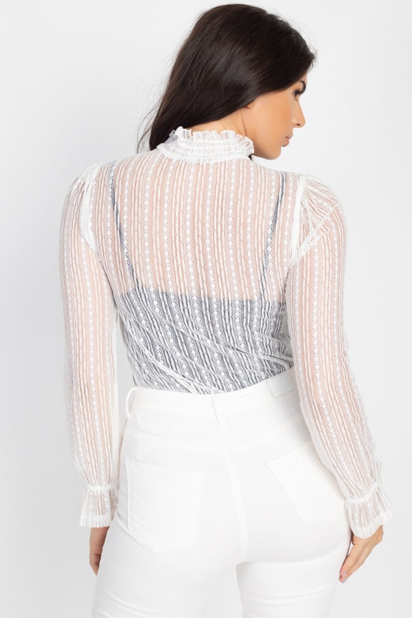 Thumbnail: Ruffle Mock Neck Lace Top