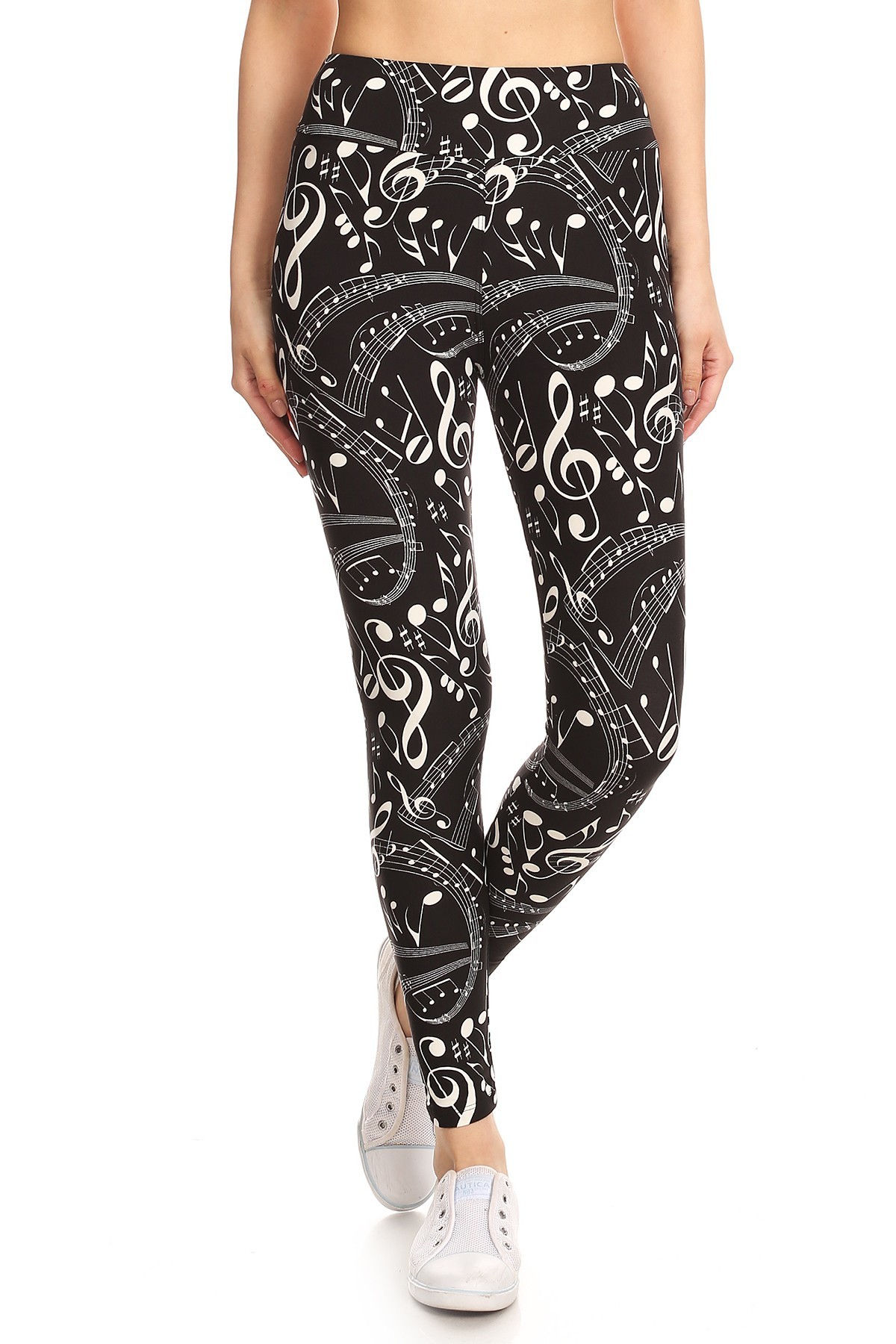 Yoga Style Banded Lined Music Note Print, Full Length Leggings In A Slim Fit...