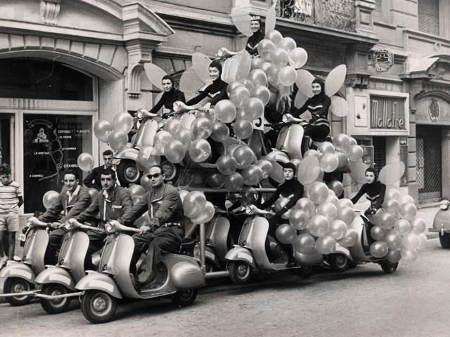 The Dorset Veterinarians Motorised Light Infantry Lambretta Display Team [The Scooter Boys] in earlier days before they had polished their "high-wire" act. Older readers will recognise that "Boys" had a different connotation back in the 1960s.