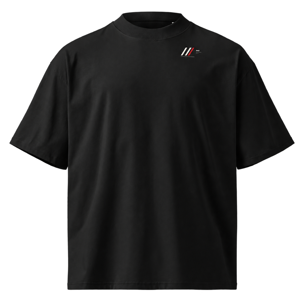 Black oversized high-neck T-shirt with a minimal Dark Aesthetic Street chest mark.