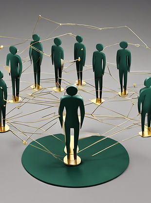 a diverse group of abstract, simplified human figures connected by lines, representing tea