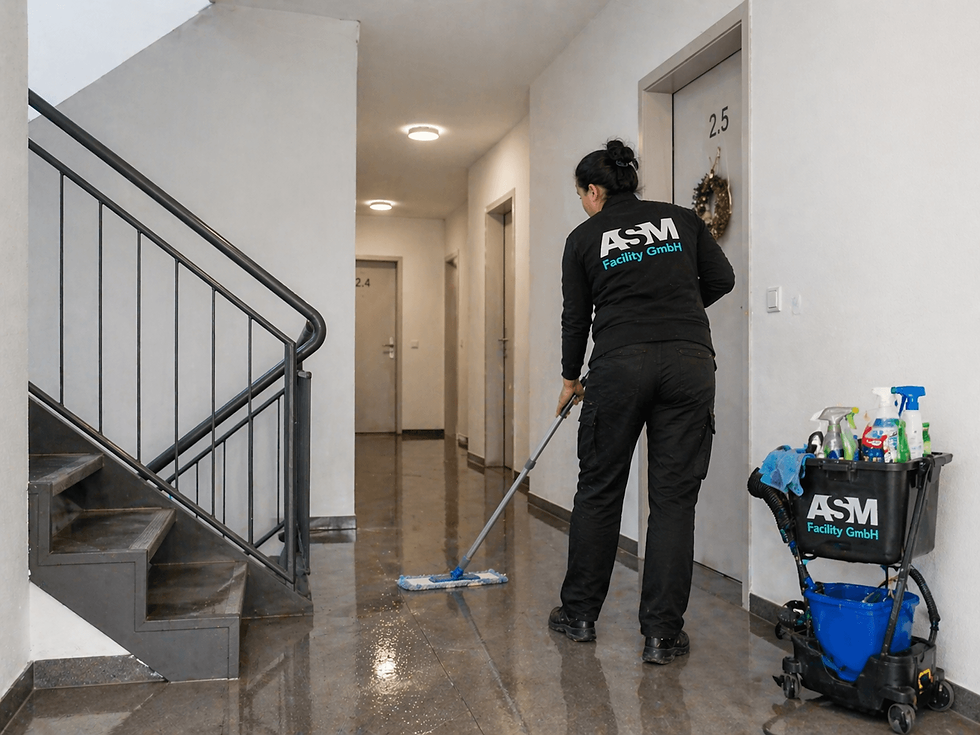 ASM Facility GmbH bei professioneller Gebäudereinigung und Korridor-Nassreinigung in Mehrfamilienhäusern und Gewerbeobjekten