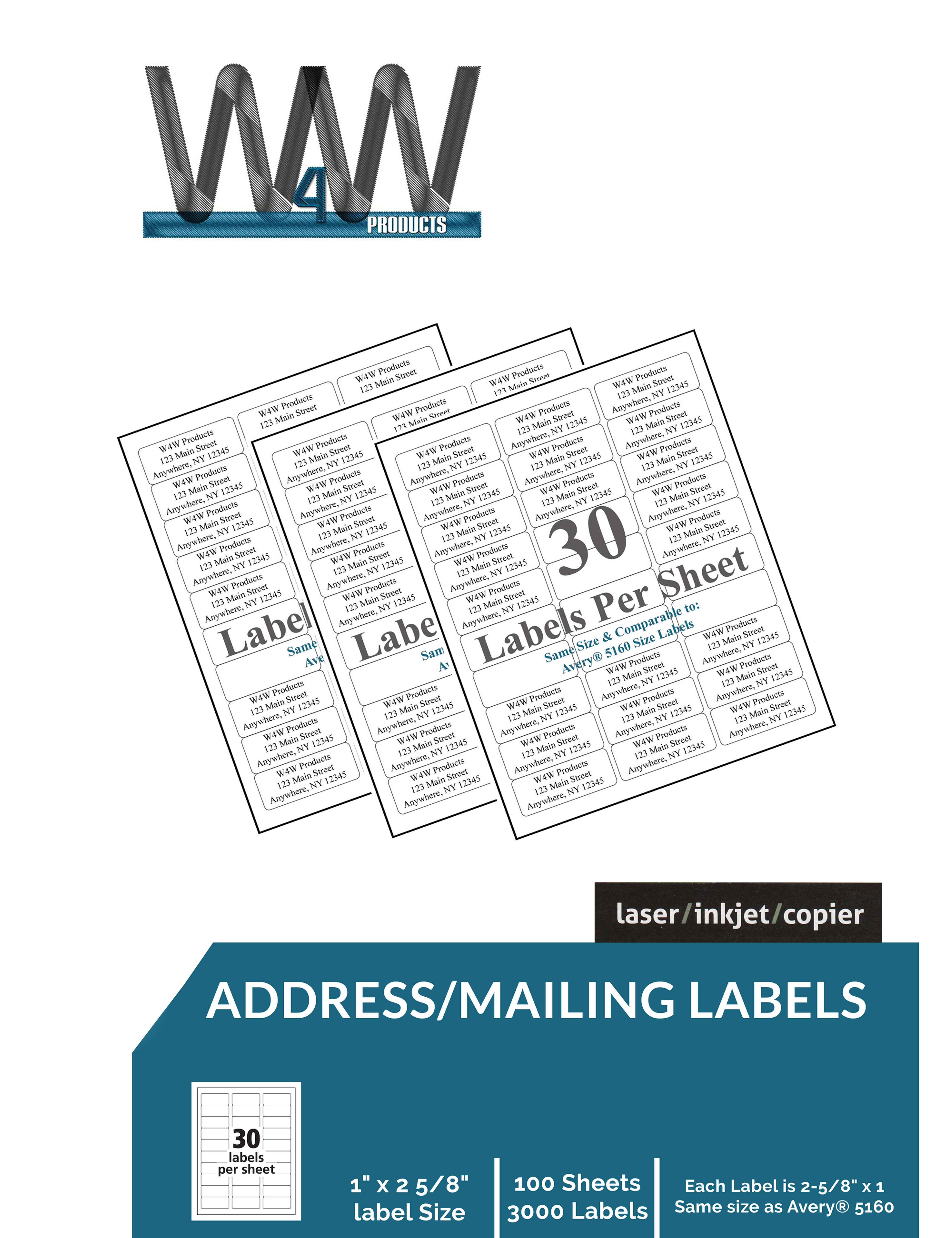 Name and Address Mailing Labels - 30 Labels per sheet, 2-5/8" in x 1" in