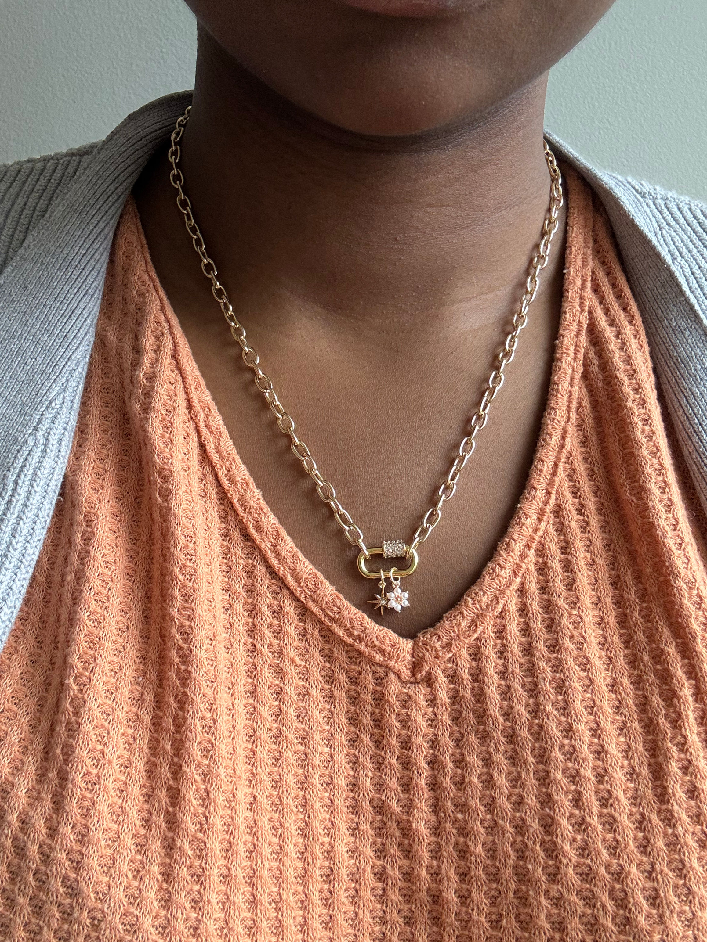Chain Necklace Star/Snowflake Charms, Necklace with Gold Carabiner, Meaningful N