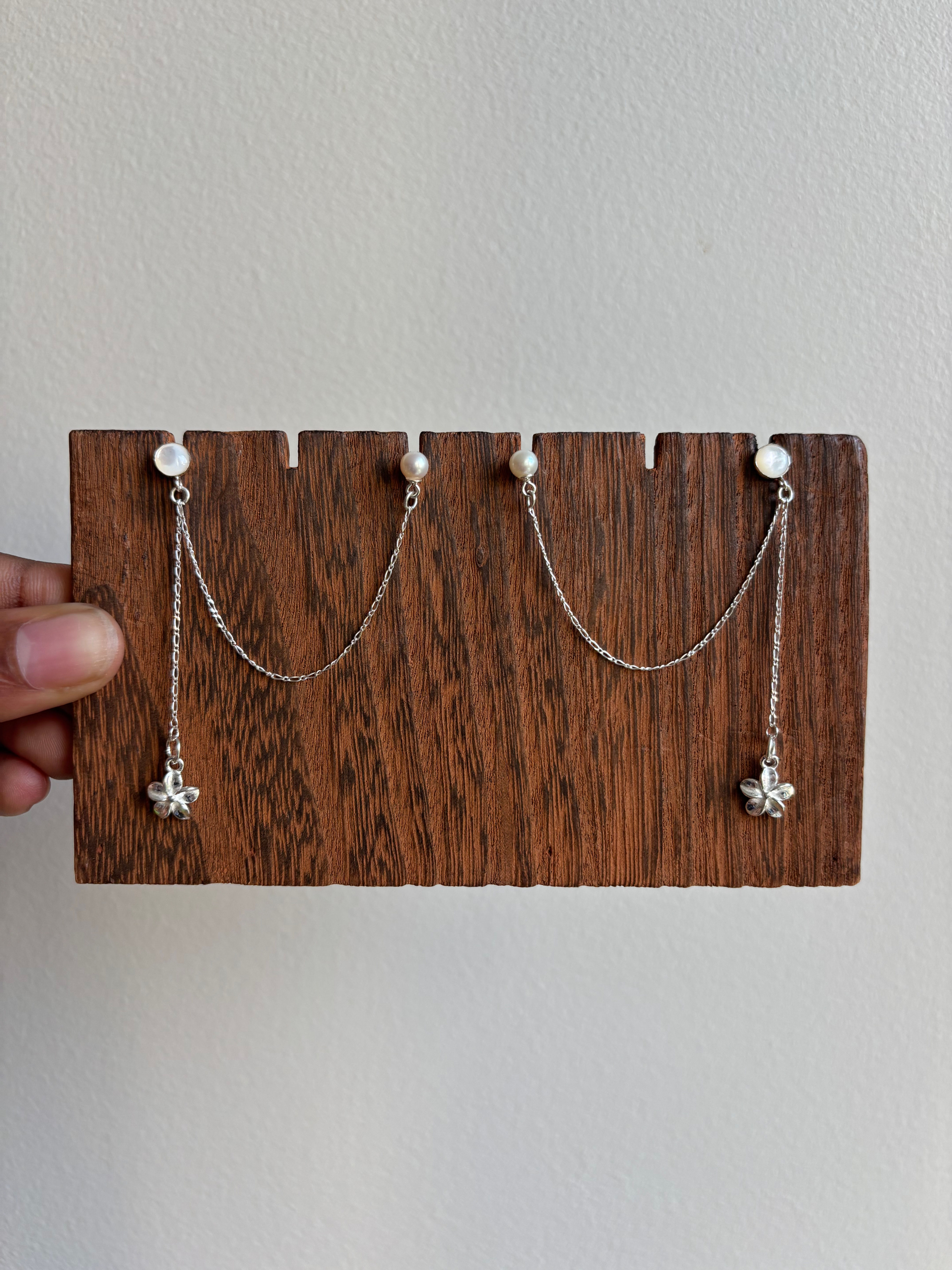 Mother of Pearl Sterling Silver Figaro Chain Double Pierced Earrings