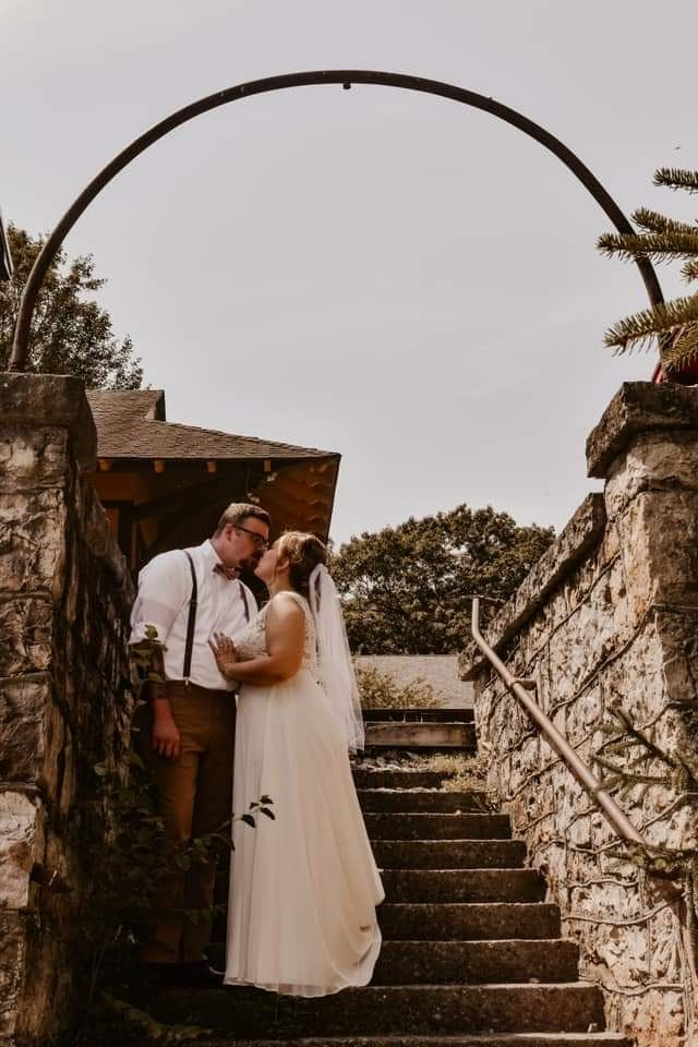 Bride and groom on their wedding day; wedding venue