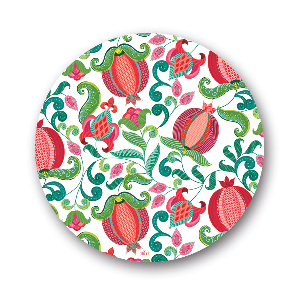 ראנר/פלייסמט פי.וי.סי עגול - דגם רימונים ופרחים