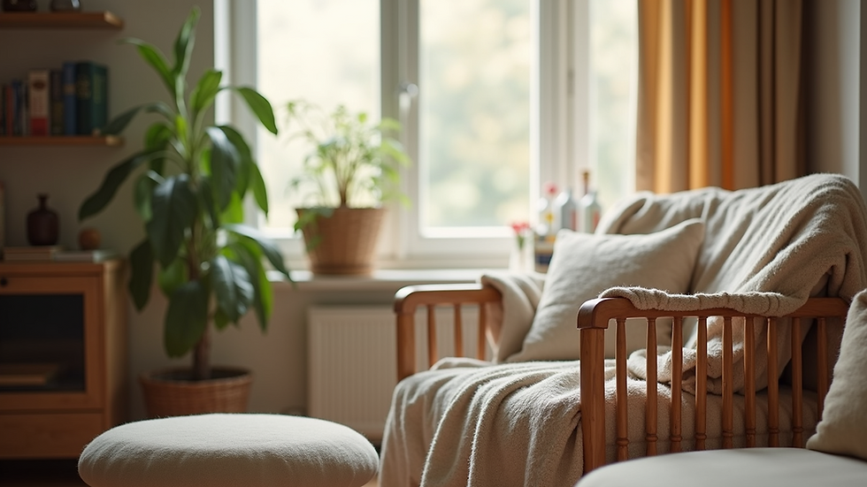 Close-up of a comforting home setting with a cozy chair