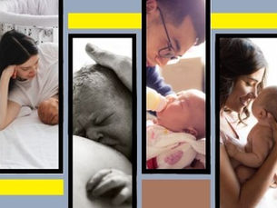 Collage of parents with babies, displaying affection and care. Soft color tones, close-ups of cuddles, feeding, and peaceful scenes.