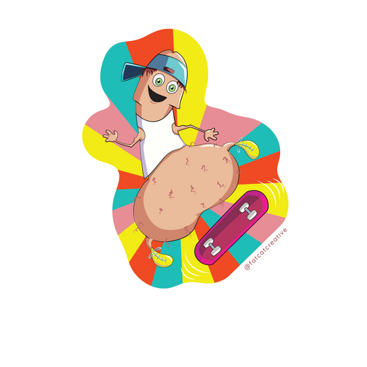 Humorous adult themed cartoon character riding a skateboard with the phrase “Ballin’ Rob,” sticker illustration.