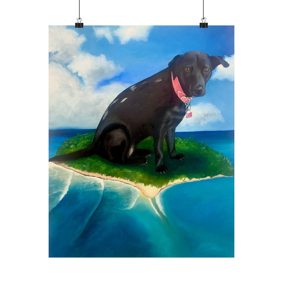 Miniatura: Vertical Poster - Giant Dog on Island Oil Painting Print