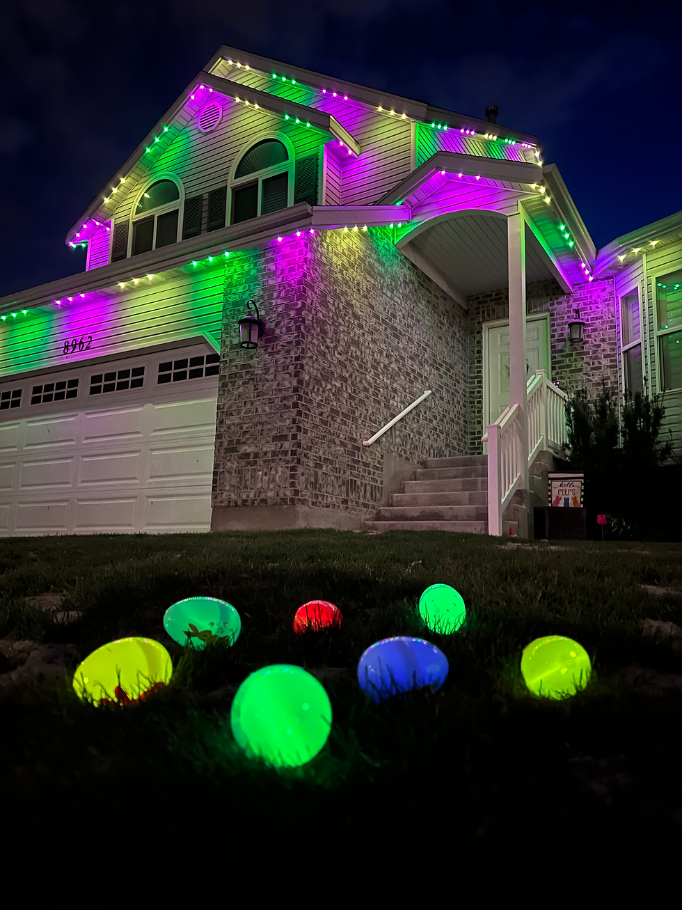 Programmable outdoor holiday lighting lets you change colors and displays with a tap on your phone.