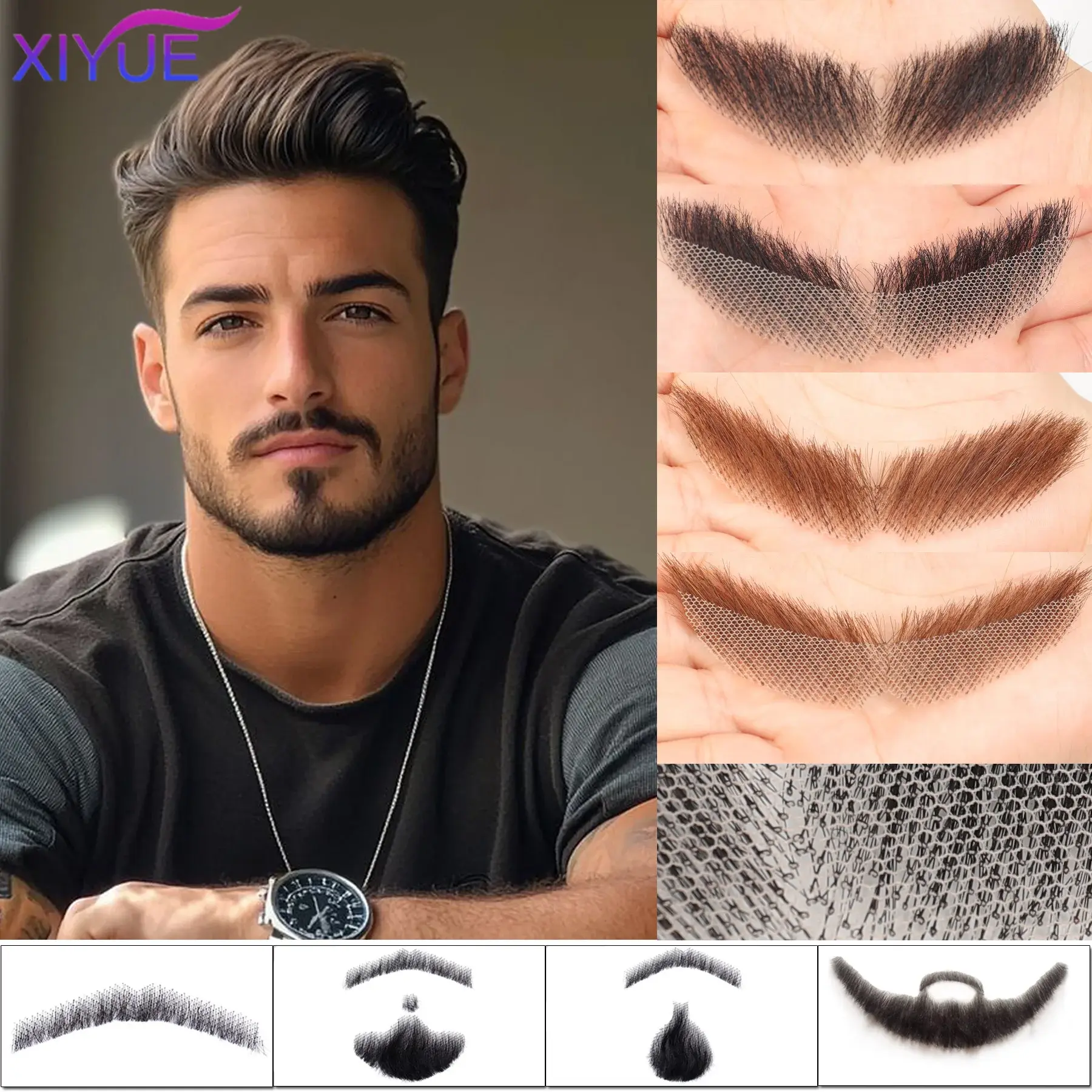 XIYUE Synthetic Lace Beard Fake Moustache for Men Mustache Hand Made by Real