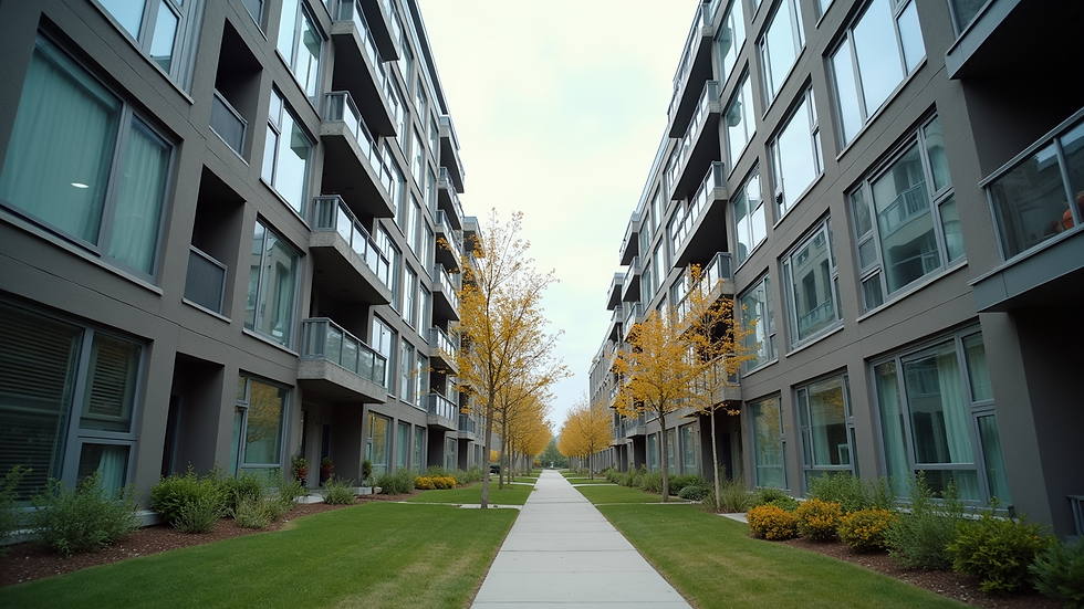 Eye-level view of a modern apartment building in Windsor Essex