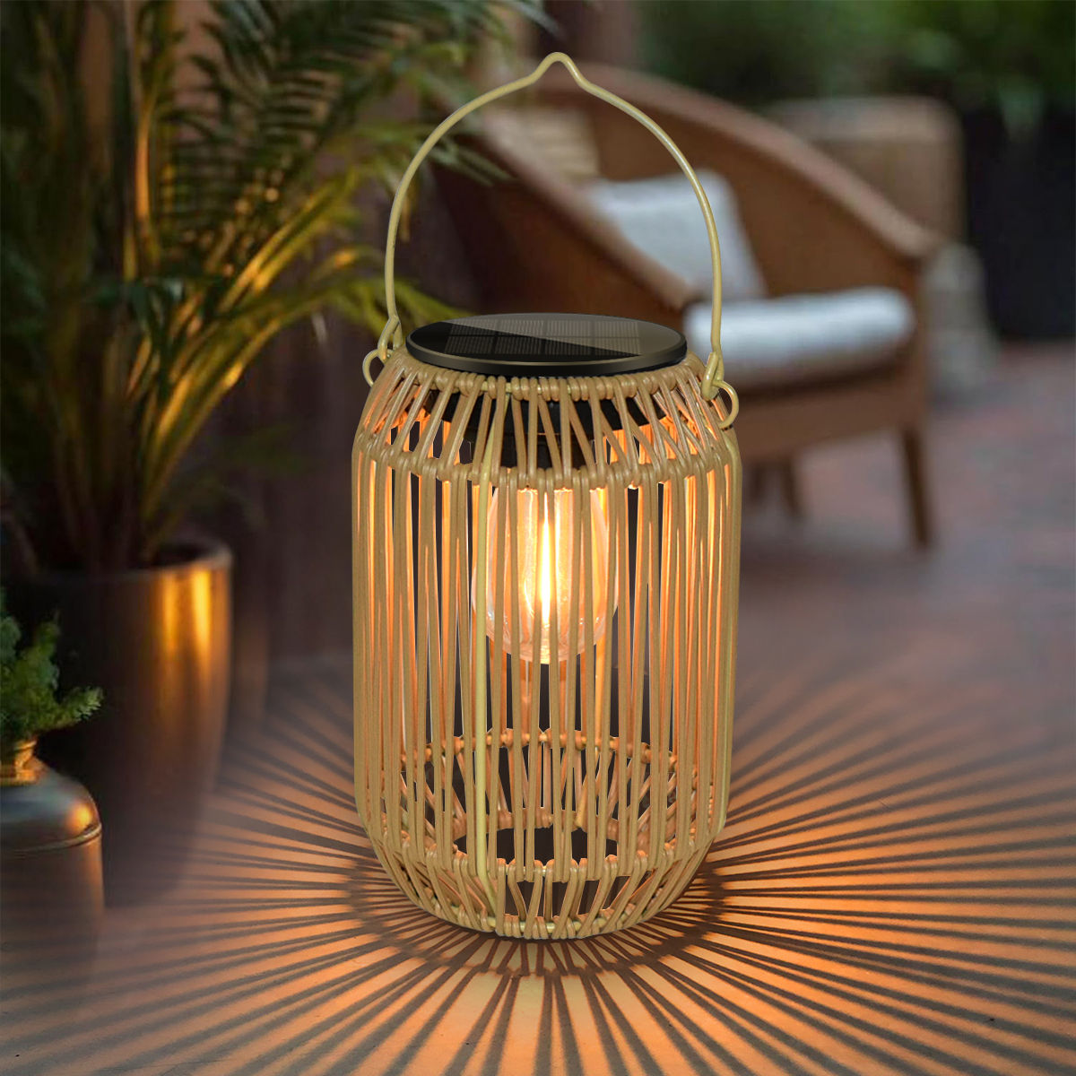 Lanterna Solar Decorativa Estilo Rattan