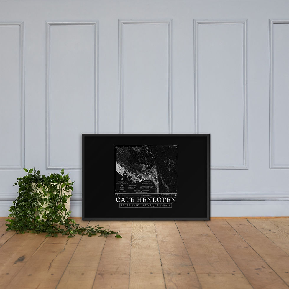 Thumbnail: Cape Henlopen State Park, DE - Map Framed Poster